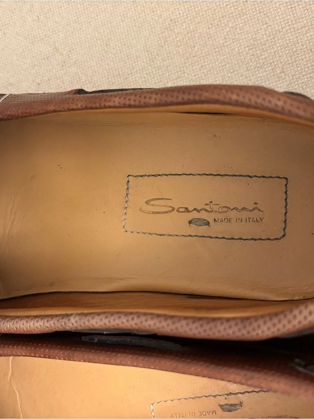 Santoni Men's Brown Leather Driving Shoes Loafers Lace Tie Moc Toe Size 9.5 D US